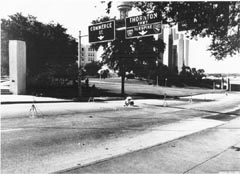 Photo taken of microphones on Elm Street in Dealey Plaza during the HSCA's acoustical testing