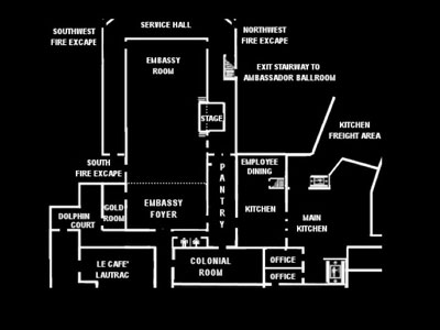 Closeup of layout of Ambassador Hotel in vicinity of Embassy Room