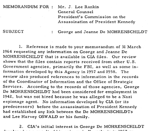 CIA document describing 10 domestic<br />contact reports prepared by de Mohrenschildt