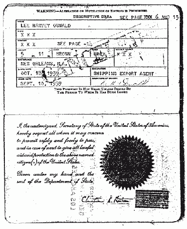 1959 passport described Oswald as a 'shipping export agent'