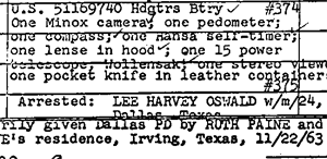 Dallas Police evidence list including Minox camera