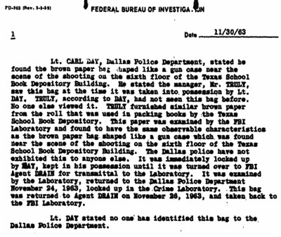 11/30/63 FBI report on paper bag
