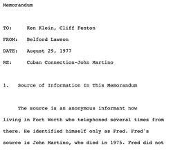 Belford Lawson, HSCA memo Fred Claasen to Cliff Fenton, August 29, 1977