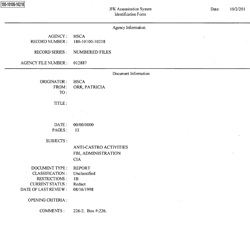 Patricia Orr, HSCA numbered files, Anti-Castro activities