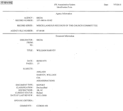 Miscellaneous Records of the Church Committee, William Harvey