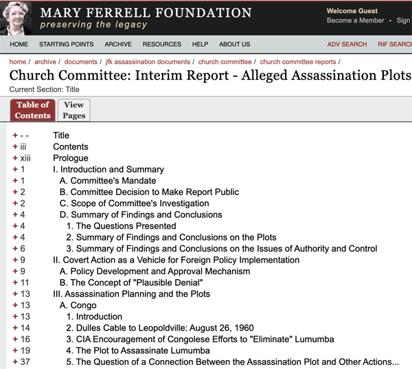 Table of Contents tab view