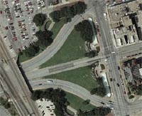 Google Maps satellite view of Dealey Plaza