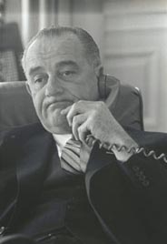 President Lyndon Johnson on the telephone.