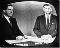The candidates on a 1960-era television.