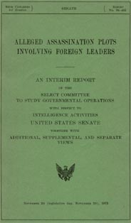 Cover of the Church Committee's 1975 report: Alleged Assassination Plots Involving Foreign Leaders.