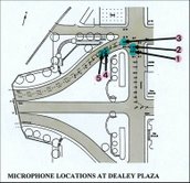 Map showing locations of microphones at 18-foot intervals in Dealey Plaza during the 1978 acoustic tests