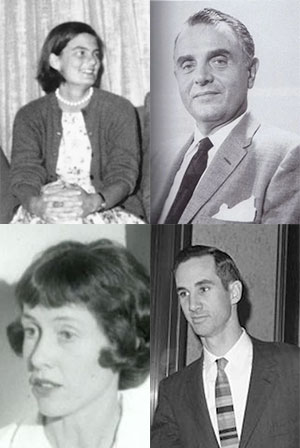 Clockwise from top-left: Priscilla Johnson, George de Mohrenschildt, Ruth Paine, Michael Paine