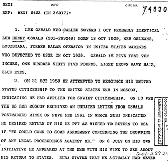 DIR 74830, sent from CIA HQ back to MEXI, with the 