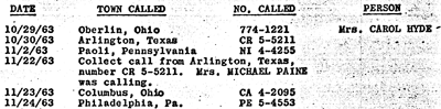 Call log showing 11/22 collect call from 