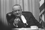 President Lyndon Johnson in a National Security meeting on Vietnam, 21 Jul 1965.